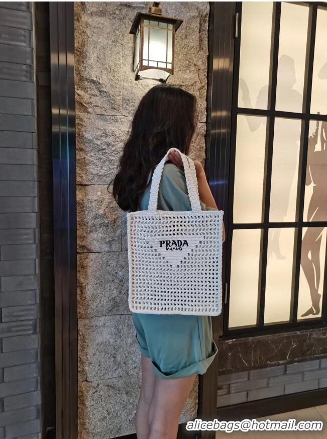 Luxury Classic Prada Raffia tote bag 1CH393 white