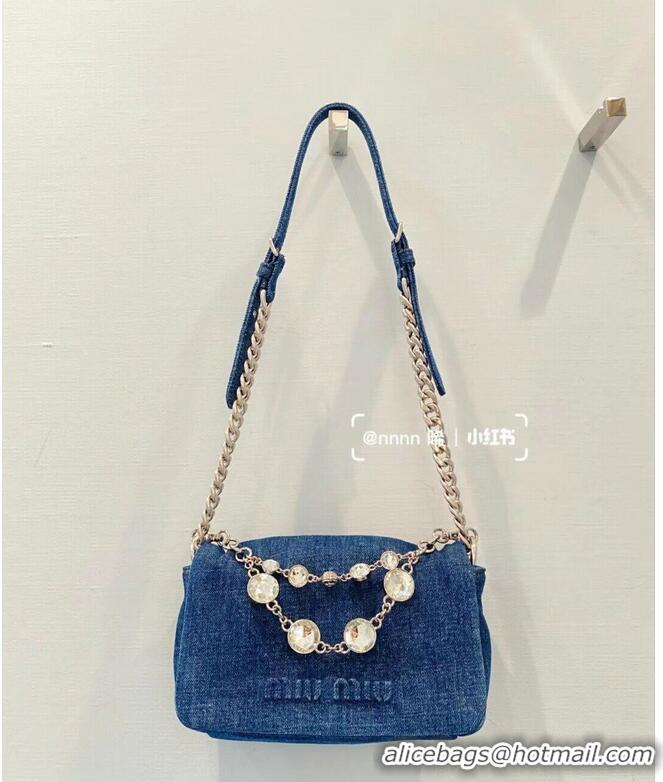 Low Cost miu miu Denim Shoulder Bag 5ND223 blue