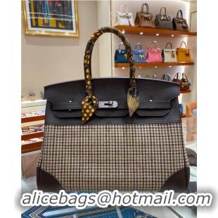 Discount Hermes Birkin Bag Original Leather 35CM 17888 Houndstooth Black