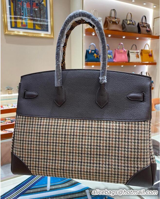 Discount Hermes Birkin Bag Original Leather 35CM 17888 Houndstooth Black