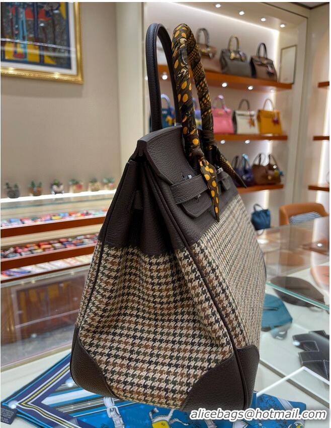 Discount Hermes Birkin Bag Original Leather 35CM 17888 Houndstooth Black