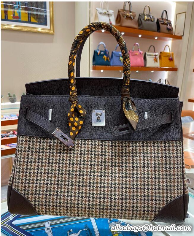 Discount Hermes Birkin Bag Original Leather 35CM 17888 Houndstooth Black