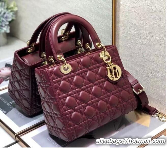 Top Quality MEDIUM LADY DIOR BAG Cherry Red Cannage Lambskin M0565O