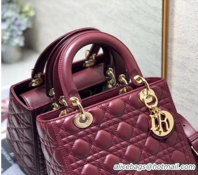 Top Quality MEDIUM LADY DIOR BAG Cherry Red Cannage Lambskin M0565O