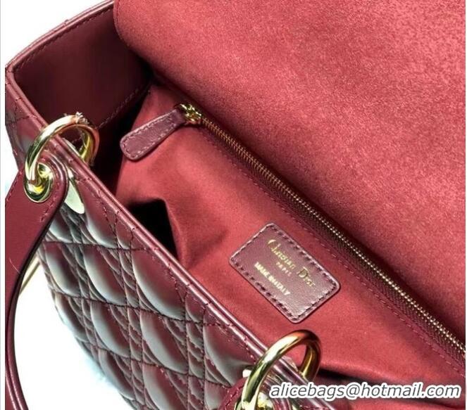 Top Quality MEDIUM LADY DIOR BAG Cherry Red Cannage Lambskin M0565O