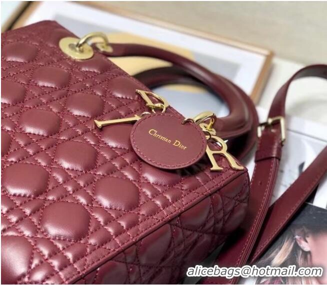 Top Quality MEDIUM LADY DIOR BAG Cherry Red Cannage Lambskin M0565O