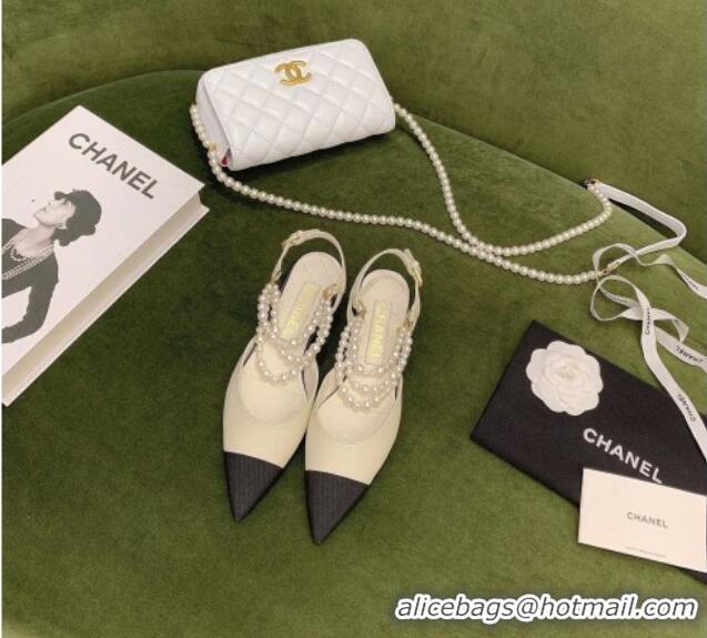 Charming Chanel Lambskin Slingbacks With Imitation Pearls G37534 Off-white 2021