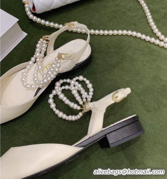 Charming Chanel Lambskin Slingbacks With Imitation Pearls G37534 Off-white 2021