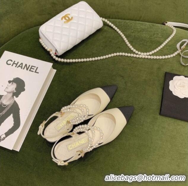 Charming Chanel Lambskin Slingbacks With Imitation Pearls G37534 Off-white 2021