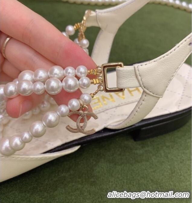 Charming Chanel Lambskin Slingbacks With Imitation Pearls G37534 Off-white 2021