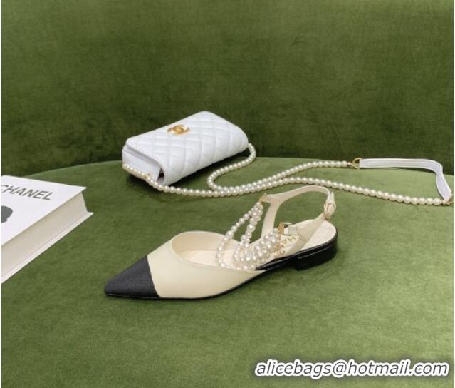 Charming Chanel Lambskin Slingbacks With Imitation Pearls G37534 Off-white 2021