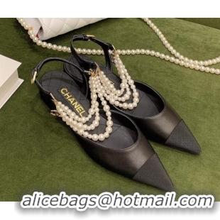 Charming Chanel Lambskin Slingbacks With Imitation Pearls G37534 Black