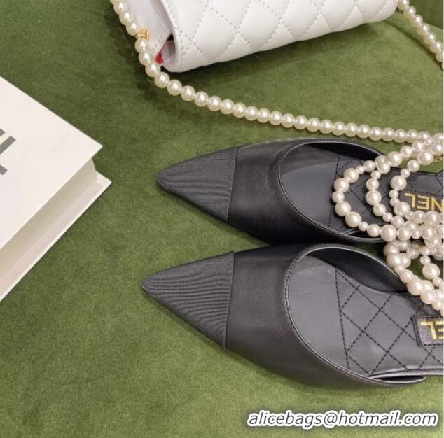 Charming Chanel Lambskin Slingbacks With Imitation Pearls G37534 Black