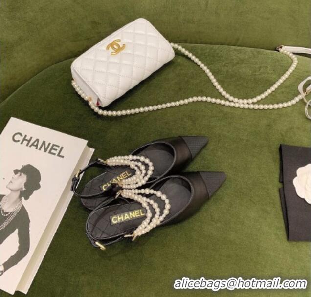 Charming Chanel Lambskin Slingbacks With Imitation Pearls G37534 Black