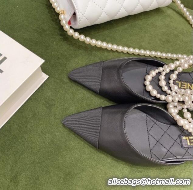 Charming Chanel Lambskin Slingbacks With Imitation Pearls G37534 Black