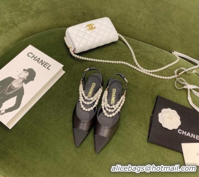 Charming Chanel Lambskin Slingbacks With Imitation Pearls G37534 Black