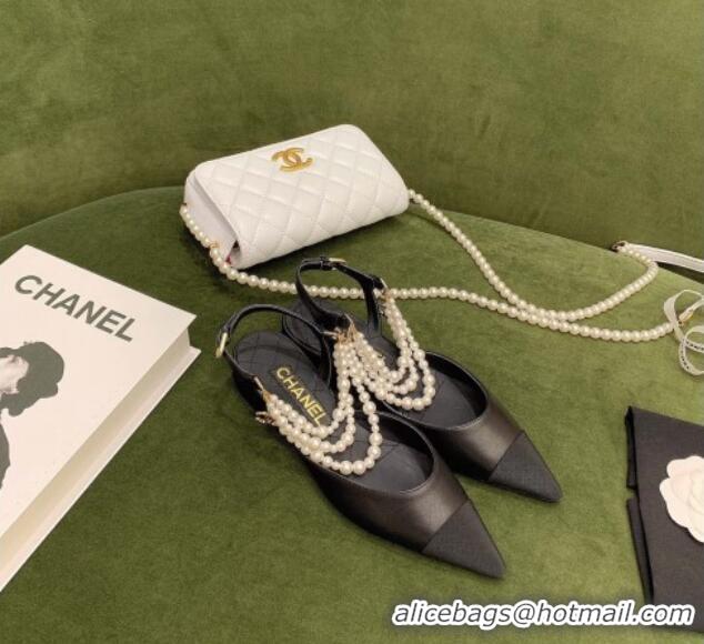 Charming Chanel Lambskin Slingbacks With Imitation Pearls G37534 Black