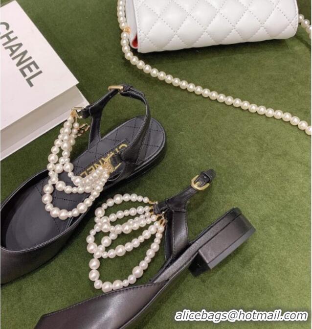 Charming Chanel Lambskin Slingbacks With Imitation Pearls G37534 Black