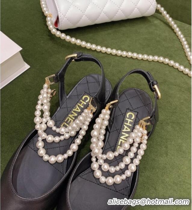 Charming Chanel Lambskin Slingbacks With Imitation Pearls G37534 Black