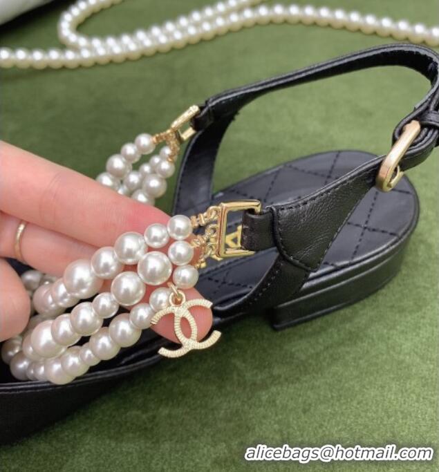 Charming Chanel Lambskin Slingbacks With Imitation Pearls G37534 Black