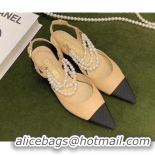 Good Product Chanel Lambskin Slingbacks With Imitation Pearls G37534 Apricot 2021