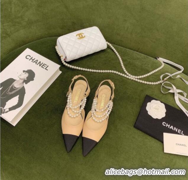 Good Product Chanel Lambskin Slingbacks With Imitation Pearls G37534 Apricot 2021