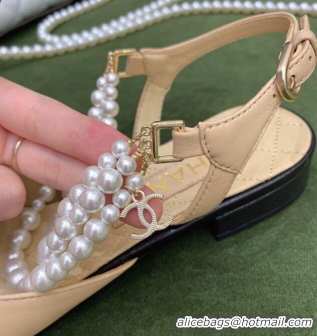 Good Product Chanel Lambskin Slingbacks With Imitation Pearls G37534 Apricot 2021