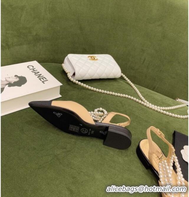 Good Product Chanel Lambskin Slingbacks With Imitation Pearls G37534 Apricot 2021