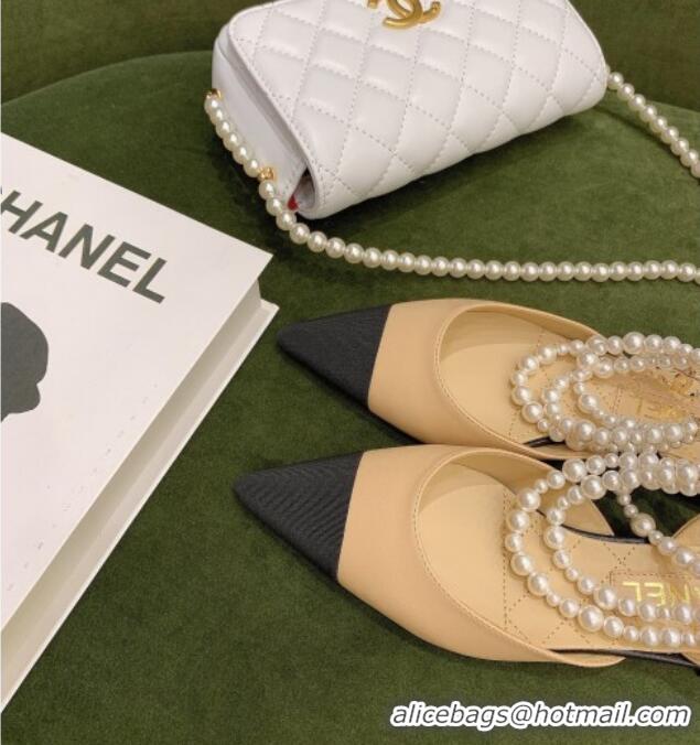 Good Product Chanel Lambskin Slingbacks With Imitation Pearls G37534 Apricot 2021