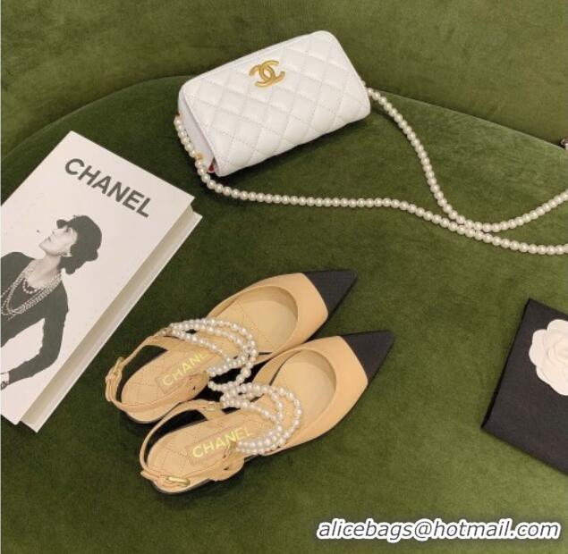 Good Product Chanel Lambskin Slingbacks With Imitation Pearls G37534 Apricot 2021