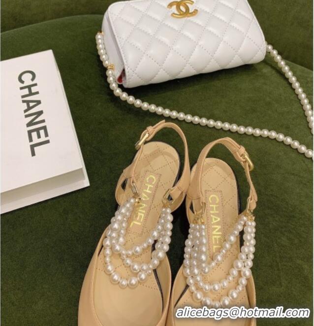 Good Product Chanel Lambskin Slingbacks With Imitation Pearls G37534 Apricot 2021