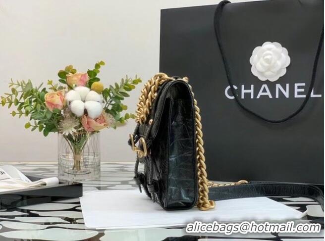 Luxury Classic Chanel FLAP BAG Aged Calfskin & Gold-Tone Metal AS2695 Black