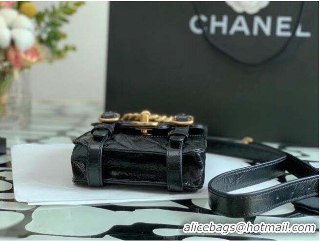 Luxury Classic Chanel FLAP BAG Aged Calfskin & Gold-Tone Metal AS2695 Black