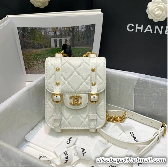 Spot Bulk Chanel FLAP BAG Aged Calfskin & Gold-Tone Metal AS2695 white