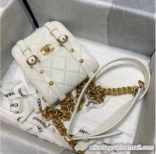 Spot Bulk Chanel FLAP BAG Aged Calfskin & Gold-Tone Metal AS2695 white