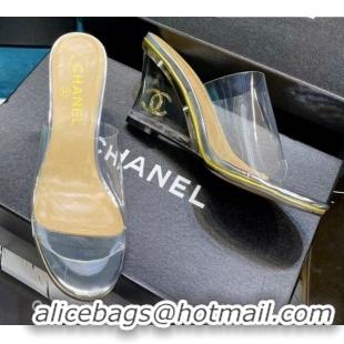 Famous Brand Chanel PVC CC Heeled Mules Sandals 070306 Silver 2021