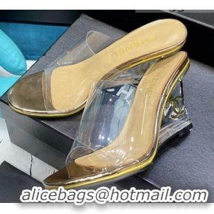 Shop Chanel PVC CC Heeled Mules Sandals 070306 Gold 2021