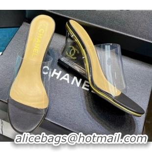 Low Price Chanel PVC CC Heeled Mules Sandals 070306 Black 2021