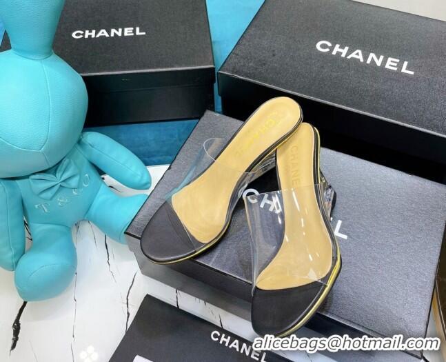 Low Price Chanel PVC CC Heeled Mules Sandals 070306 Black 2021