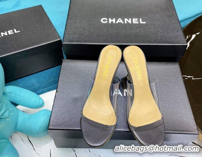 Low Price Chanel PVC CC Heeled Mules Sandals 070306 Black 2021