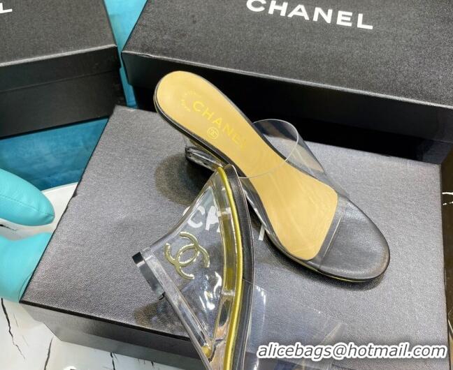 Low Price Chanel PVC CC Heeled Mules Sandals 070306 Black 2021