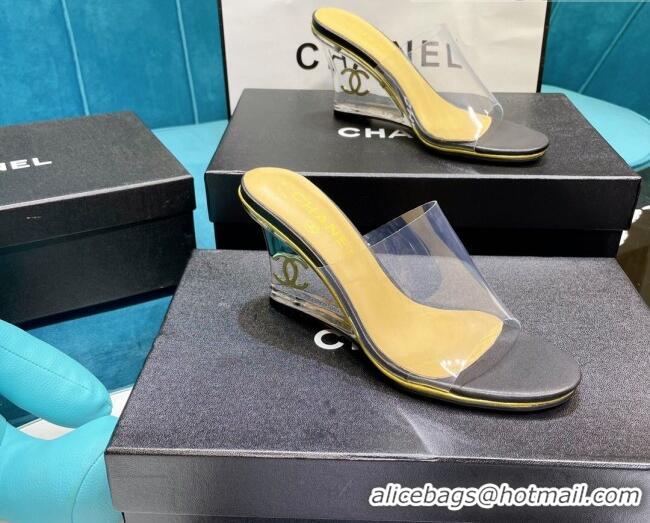 Low Price Chanel PVC CC Heeled Mules Sandals 070306 Black 2021