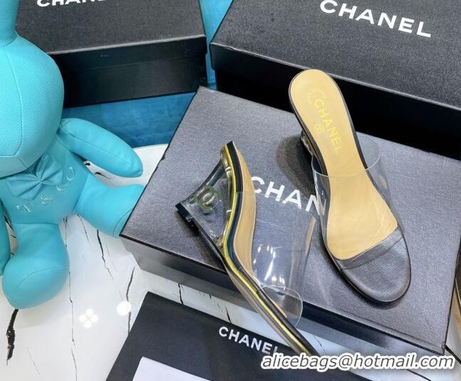 Low Price Chanel PVC CC Heeled Mules Sandals 070306 Black 2021