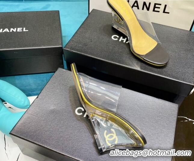 Low Price Chanel PVC CC Heeled Mules Sandals 070306 Black 2021