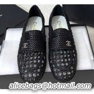 Popular Chanel Shiny Braided Mesh Calfskin Loafers G37403 Black 2021