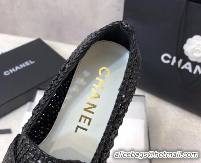 Popular Chanel Shiny Braided Mesh Calfskin Loafers G37403 Black 2021