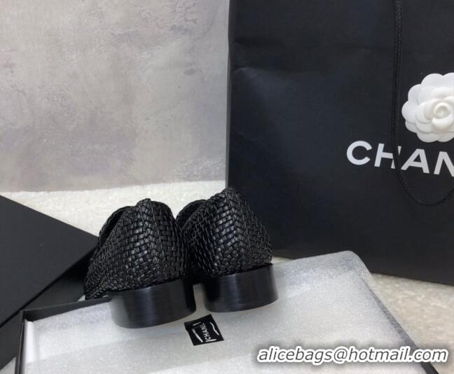 Popular Chanel Shiny Braided Mesh Calfskin Loafers G37403 Black 2021