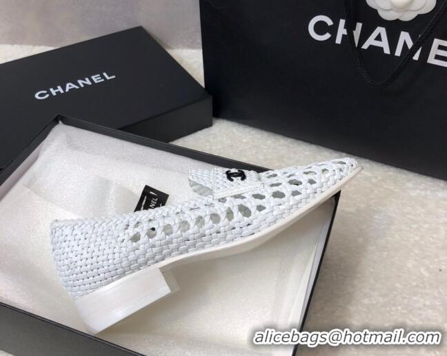 Well Crafted Chanel Shiny Braided Mesh Calfskin Loafers G37403 White 2021