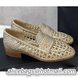 Discount Chanel Shiny Braided Mesh Calfskin Loafers G37403 Gold 2021