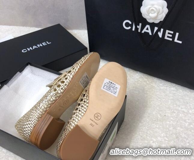 Discount Chanel Shiny Braided Mesh Calfskin Loafers G37403 Gold 2021